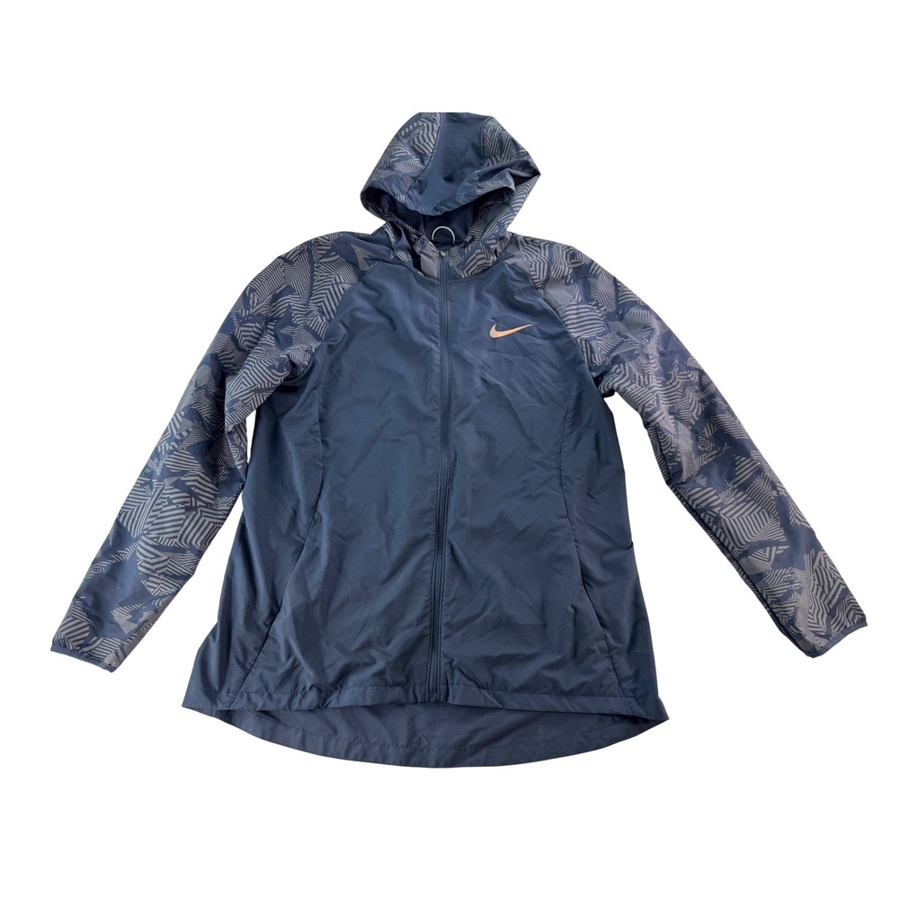 Nike Women‎ Essential Lightweight Full Zip Hooded Running Jacket Navy Size L